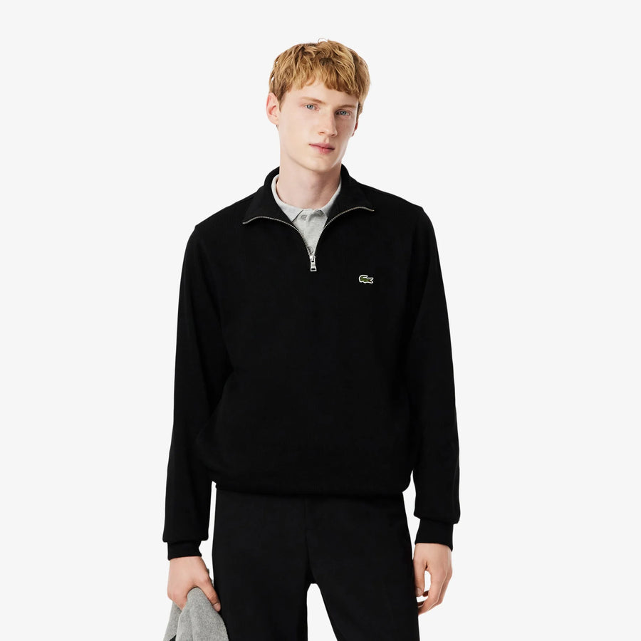 Erkek Classic Fit Yarım Fermuarlı Siyah Sweatshirt